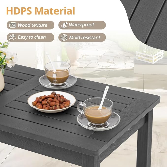 LUE BONA Outdoor Coffee Table Rectangle, 42.5" HDPS Patio Coffee Tables - Image 5