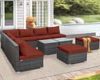 NICESOUL 11 Piece L Shape Patio Furniture Set, 29.3'' High Back Comfy Rattan - Image 3