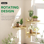 Rotating Window Wall Plant Shelves Stand Holder, 3 Tiered Metal Gold Floating - Image 2