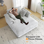 VINGLI 56" Oversized Chaise Lounge Chair, Light Grey Comfy Corduroy Chaise Sofa - Image 6