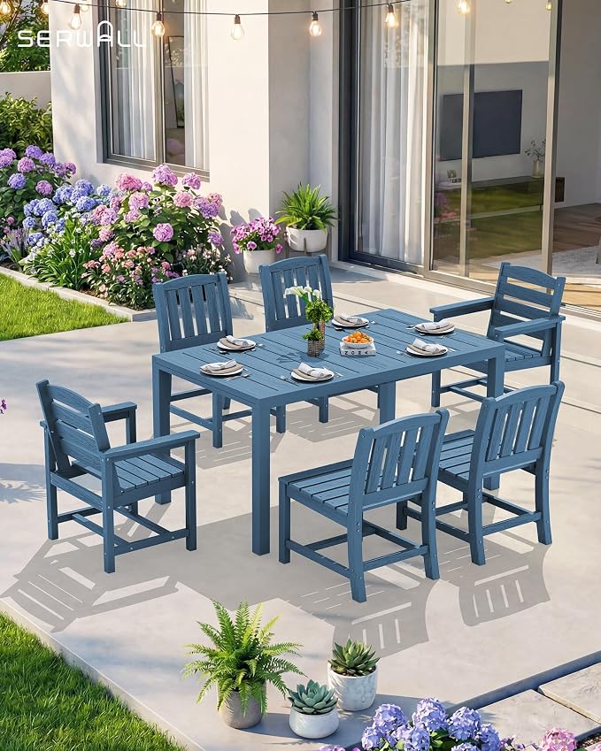 SERWALL 11-Piece Outdoor Dining Set, All Weather HDPE Outdoor Furniture Set - Image 9