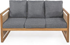 JONATHAN Y SFB1002B Gable 3-Seat Mid-Century Modern Roped Acacia Wood Outdoor - Image 9