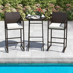 Tangkula 3 Piece Patio Bar Set, Outdoor Wicker Bar Height Glass Top Table & 2 - Image 3