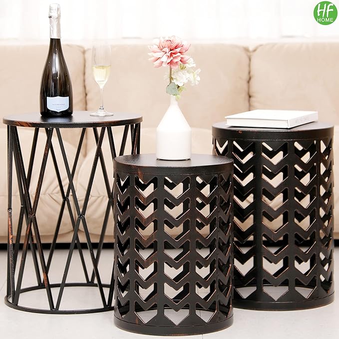 HFHOME Multifunctional Nesting Round Metal Coffee End Tables - Image 6