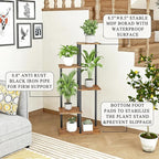 Plant Stand Indoor 5 Tier 6 Potted Metal Wood Plant Shelf, Rustic Brown - Image 2