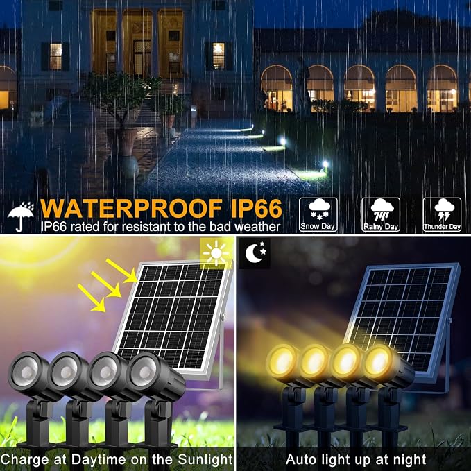 MEIKEE Solar Spot Lights Outdoor, 4-in-1 Solar Landscape Lights, 4W/6V IP66 - Image 4