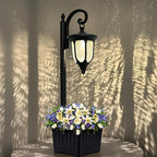 Solar Lamp Post Light with Planter, Outdoor Solar Lights with Crackle Glass by YonaveilLighting