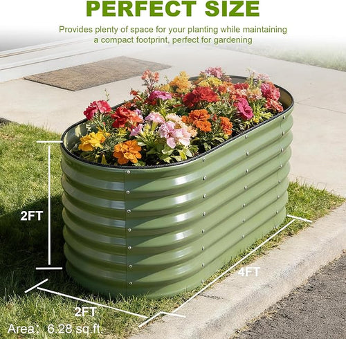 24" Tall Galvanized Raised Garden Bed Outdoor, Large Oval Raised Beds - Image 2