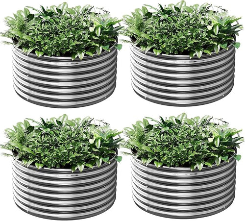 4 Pack 3x3FT Round Corrugated Galvanized Steel Raised Garden Bed Outdoor by CATMANOR