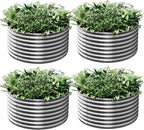 4 Pack 2x2FT Round Corrugated Galvanized Steel Raised Garden Bed Outdoor by CATMANOR