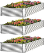 3 Pack Corrugated Galvanized Steel Raised Garden Bed Outdoor, Metal Above by CATMANOR