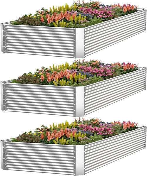 3 Pack Corrugated Galvanized Steel Raised Garden Bed Outdoor, Metal Above by CATMANOR