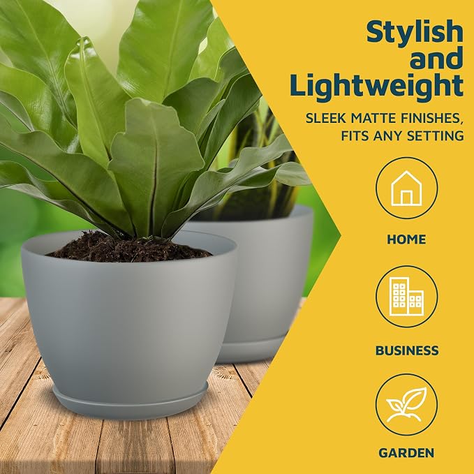 Gray Plant Pots with Drainage Holes & Saucers 15 Pack, Indoor & Outdoor - Image 3