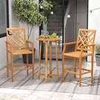 Tangkula 3 Piece Patio Bar Set, Teak Wood Bistro Furniture - Image 2