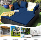 Outdoor Rattan Daybed, Patio Loveseat Sofa Set w/Comfortable Cushions, Extra - Image 4