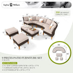 Sophia & William Large Half-Moon Outdoor Patio Furniture Set 9 Piece High Back - Image 7