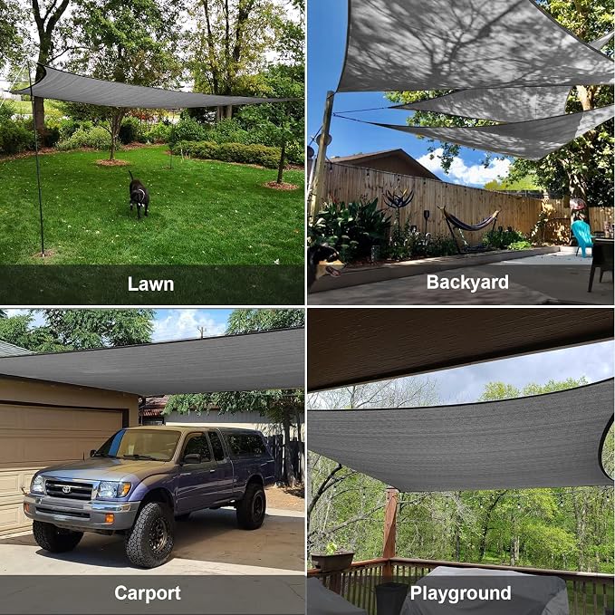 SUNLAX Large Sun Shade Sail 20' x 20' Dark Grey Square Canopy Sail Shade Cover - Image 8