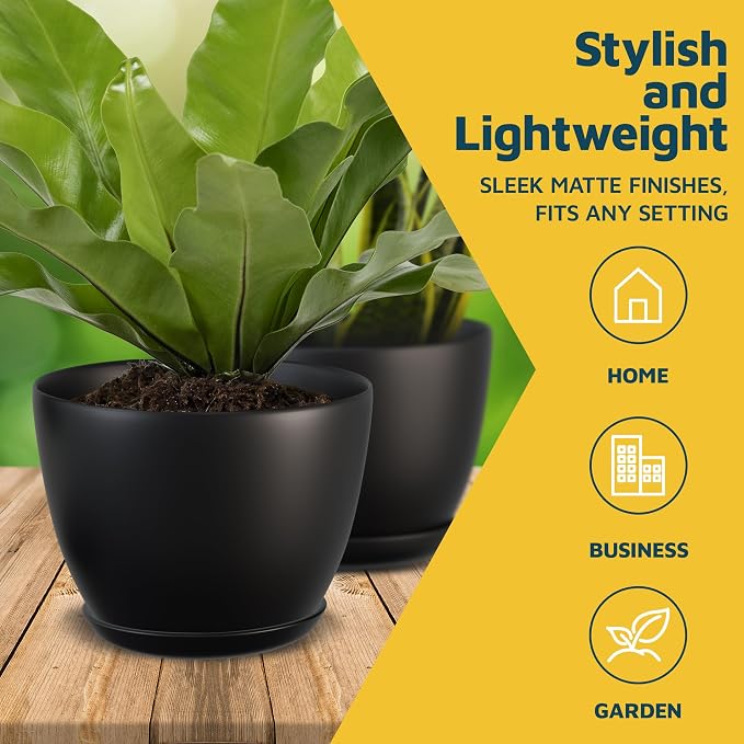 Black Plant Pots with Drainage Holes & Saucers 15 Pack, Indoor & Outdoor - Image 3
