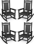 KINGYES HDPE Outdoor Rocking Chair Set of 4, Widened Seat Patio Rocking Chair by KINGYES
