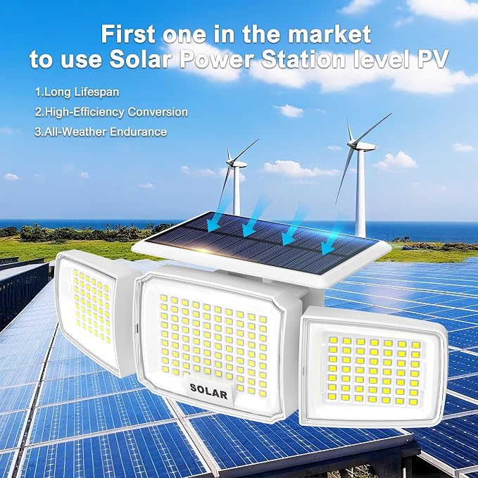 White Solar Security Light Outdoor Super Bright LED, Motion Sensor Solar Flood - Image 2