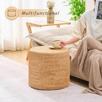 Handwoven Ottoman Pouf, Natural Water Hyacinth Footstool, Round Braided Outdoor - Image 2