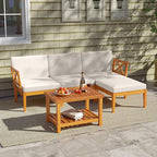 Tangkula L Shaped Outdoor Furniture Set, 5 Pieces Acacia Wood Patio - Image 4