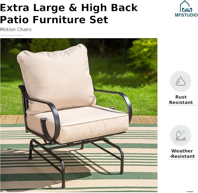 MFSTUDIO 5 Seats Large Metal Patio Conversation Sets, 4 Pieces Outdoor Patio - Image 5