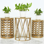 Nesting Side Table Set of 3 Decorative Round Garden Stools - Image 2