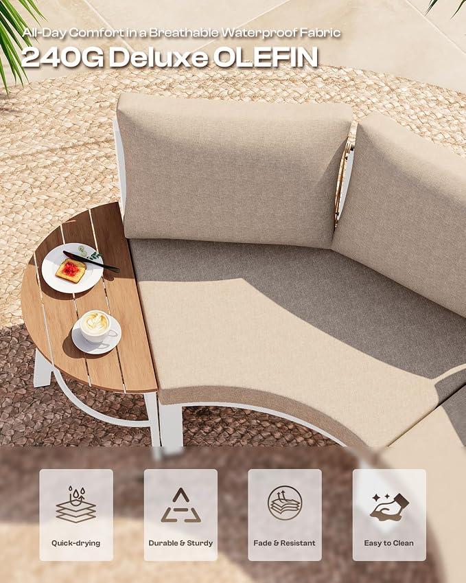 Outdoor Patio Furniture Set, 7 Piece Aluminum Curved Outdoor Sectional Sofas - Image 4