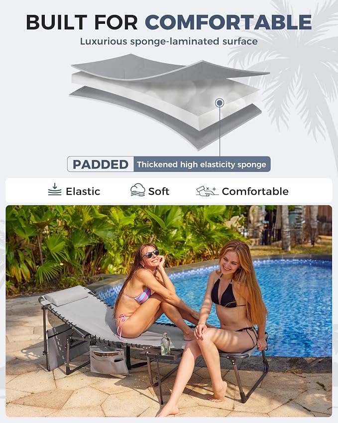 KingCamp Oversized Padded Chase Lounge Chairs, Extra-Wide Folding Tanning Chair - Image 4