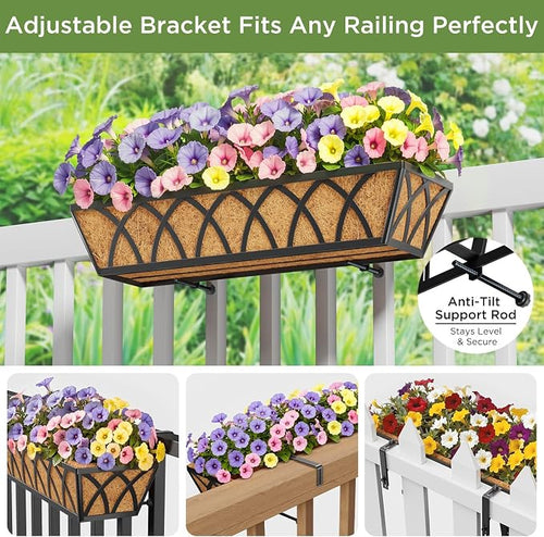 24 Inch Window Deck with Coco Liner, Fence Metal Hanging Flower Planter Window - Image 2