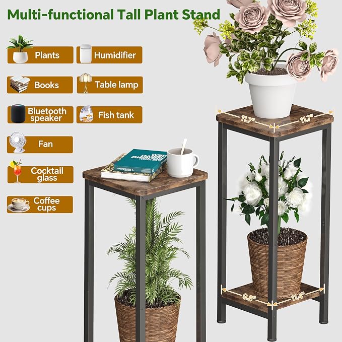 Homeiju Plant Stand Indoor, 2 Tier Wood Corner Plant Stand, Modern Square Plant - Image 3