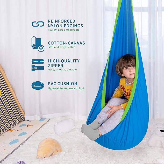 OUTREE Kids Pod Swing Seat, Cotton Child Hammock Swing Chair, Sensory Swing - Image 3