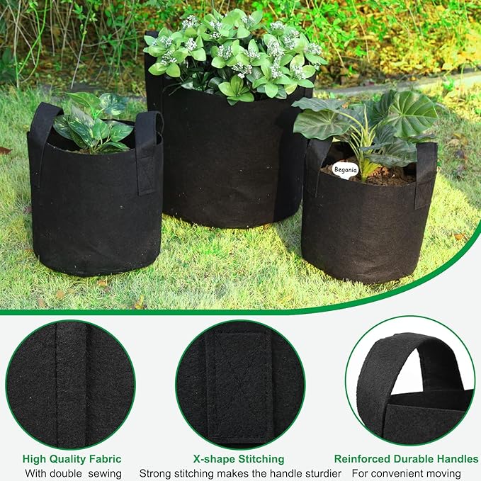 JERIA 12-Pack 25 Gallon Grow Bags, 300G Thickened Nonwoven Garden Pots - Image 3