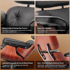 Top Black Grain Leather, Mid Century Chaise Lounge Chair and Ottoman, Modern - Image 8