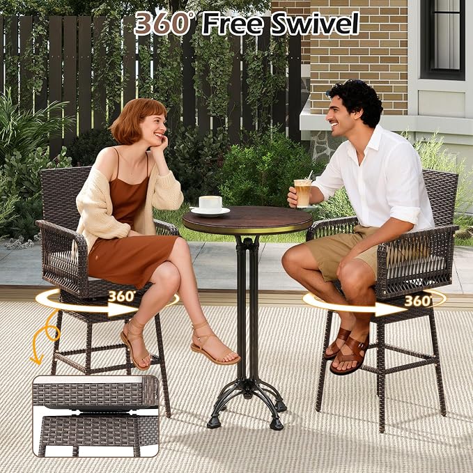 ORALNER Outdoor Wicker Swivel Bar Stools Set of 4, Footrest & Seat Cushion - Image 2