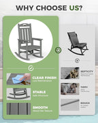 Oversized Rocking Chair Outdoor, High Back Porch Rocker Chair, HDPE All Weather - Image 8