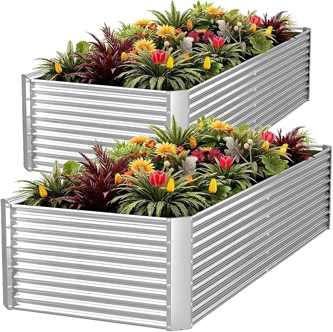 FRIZIONE 2pcs Tall 8x3ft Galvanized Raised Garden Bed Outdoor, Above Ground by FRIZIONE