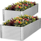 FRIZIONE 2pcs Tall 8x3x1.5ft Galvanized Raised Garden Bed Outdoor, Steel Garden by FRIZIONE
