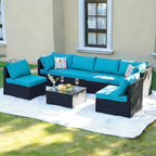 7 Piece Outdoor Patio Furniture Sets, Turquoise Patio Sectional Furniture by NagaBahna
