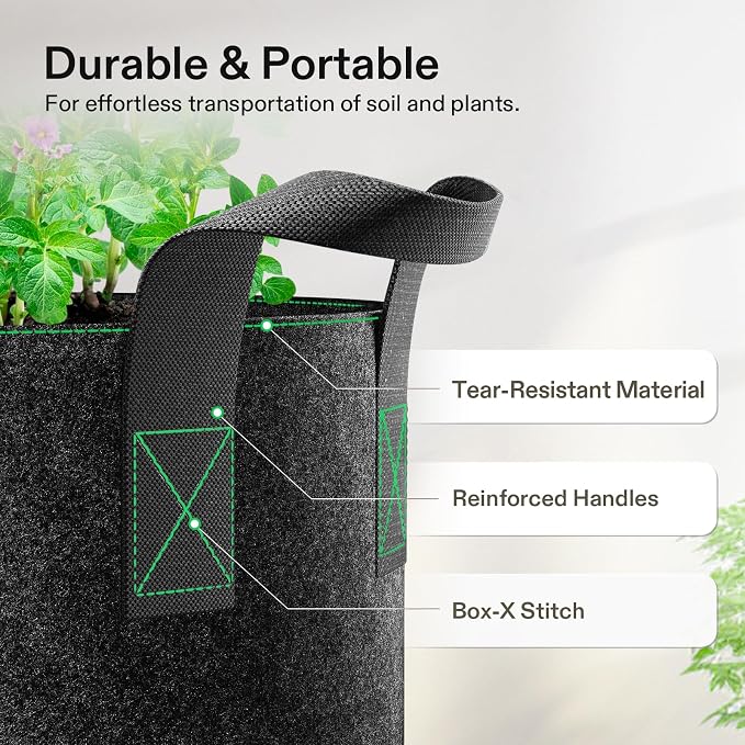 VIVOSUN 5-Pack 30 Gallons Grow Bags, Heavy Duty Thickened Nonwoven Fabric Pots - Image 7