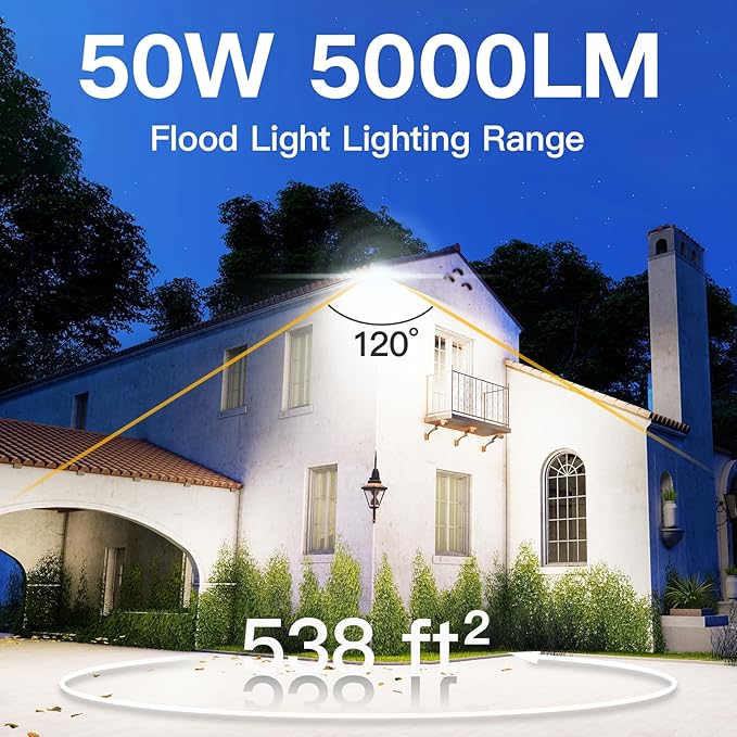 2 Pack LED Flood Lights Outdoor, 50W 5000LM Super Bright Floodlight Outside - Image 2