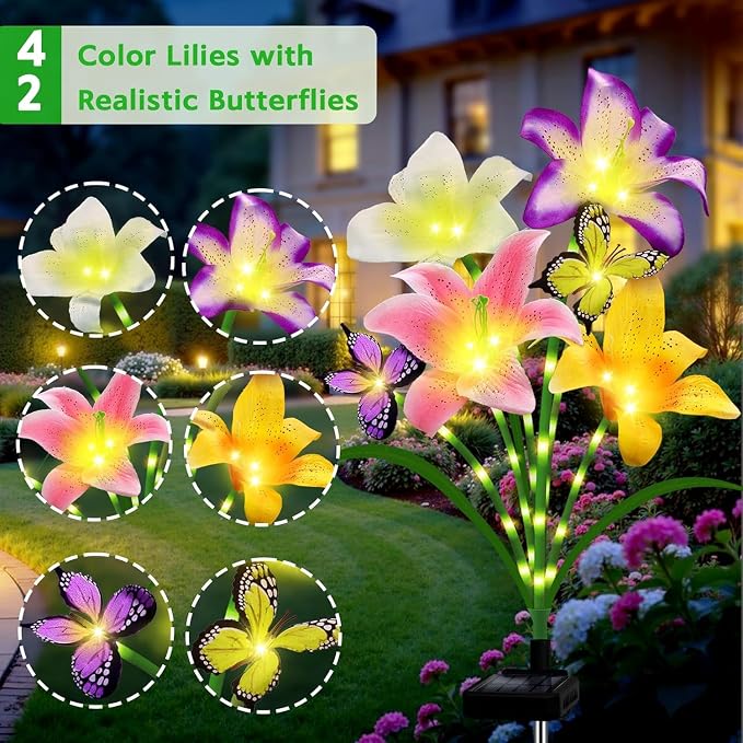 Solar Garden Lights 6 Pack LEDs Solar Lilies Flower Lights, Yard Patio Pathway - Image 2