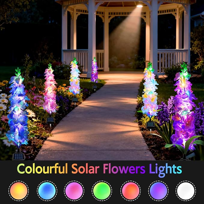 Solar Garden Lights, 6 Pack 20 LEDs Solar Delphinium Flowers Lights Gifts - Image 3