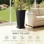 Tall Black Planters Outdoor Set of 2, Large Outdoor Tall Planters Pots - Image 3
