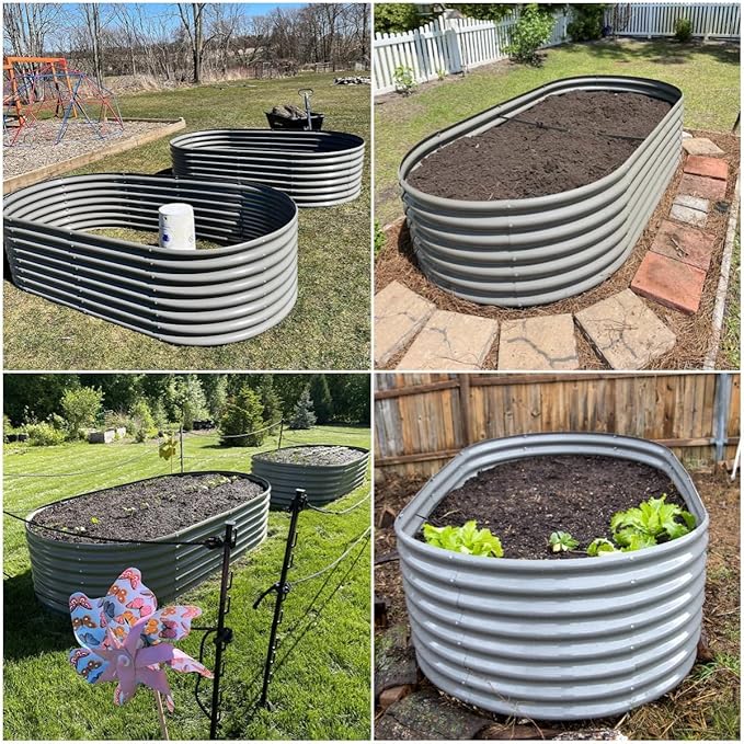 A ANLEOLIFE 2-Set 8X4X2 ft Galvanized Raised Garden Bed Kit, Oval Metal Deep - Image 2