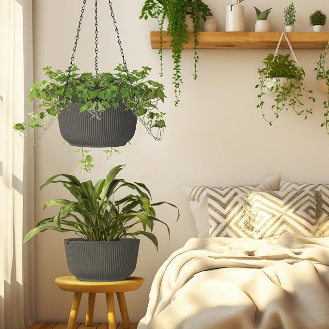 T4U 10 Inch Hanging Planters for Indoor Outdoor Plants, Hanging Plant Pot Pack - Image 8