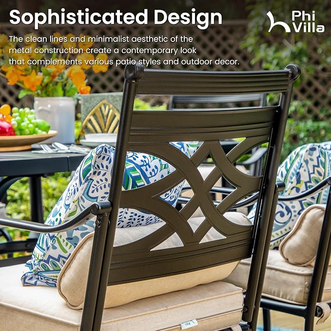 PHI VILLA 7 Pcs Patio Dining Sets, Outdoor Table Chair Set - Image 2