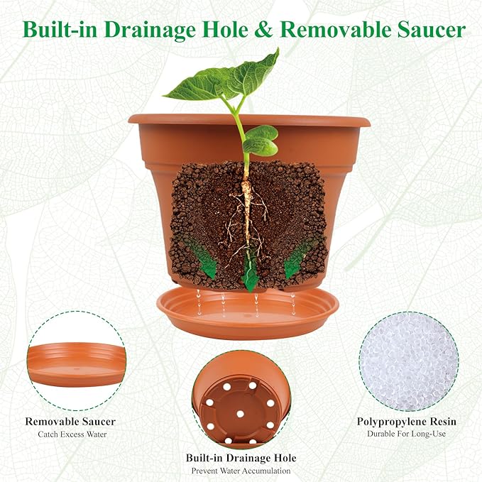 8 Inch Plastic-Flower Pot-for-Indoor Plants, 4 Pack Large Outdoor Planter Pot - Image 5