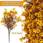 16 Bundles Artificial Fall Mums Outdoor UV Resistant, Fake Silk Plants No Fade - Image 3